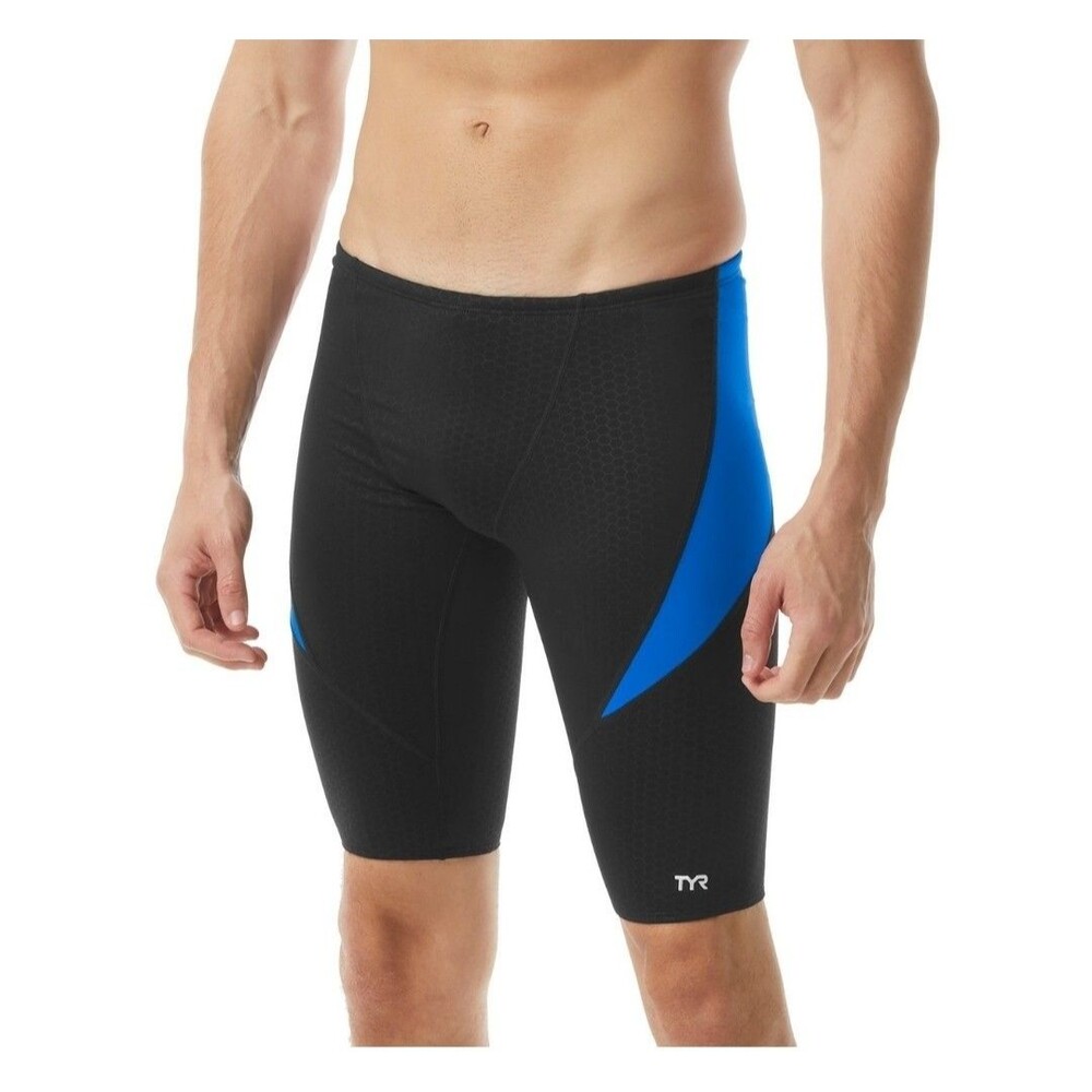 TYR Durafast Elite Men's Blue/black Hexa Curve Splice Swim Jammer SZ 34 New